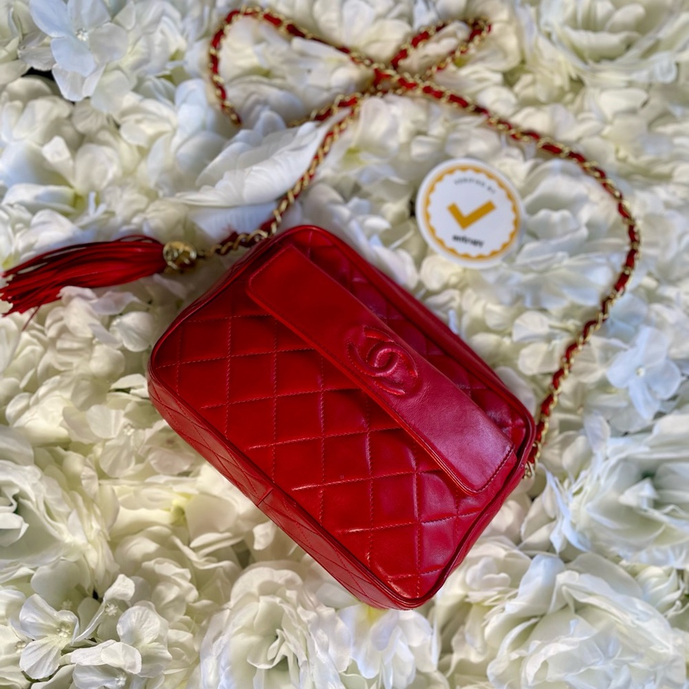 Chanel Red Quilted Leather Crossbody Bag - Picture 2 of 7